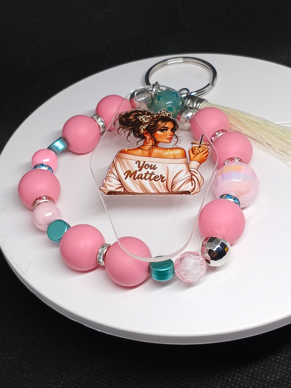 Pink 'You Matter' Beaded Keychain Charm